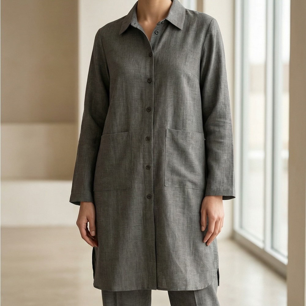 Gray Longline Button-Up Coat